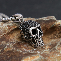 Vintage Creative Skull Pendant with Black Stone for Men Women Punk Hip Hop Stainless Steel Skull Necklace Jewelry Gift Wholesale