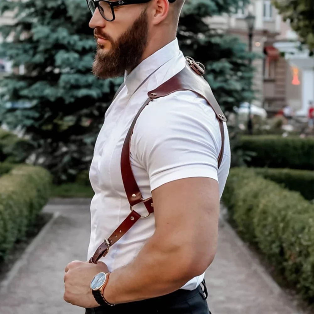 Punk Leder Körperkette Punk Leder Taillenkette Punk Taillengürtel Damen Männer Mode Nieten Dekor Gothic Punk Leder Harness Weste Mit Nieten Hosenträger Gürtel Schulter Gurt Kleidung Zubehör – Detail 6