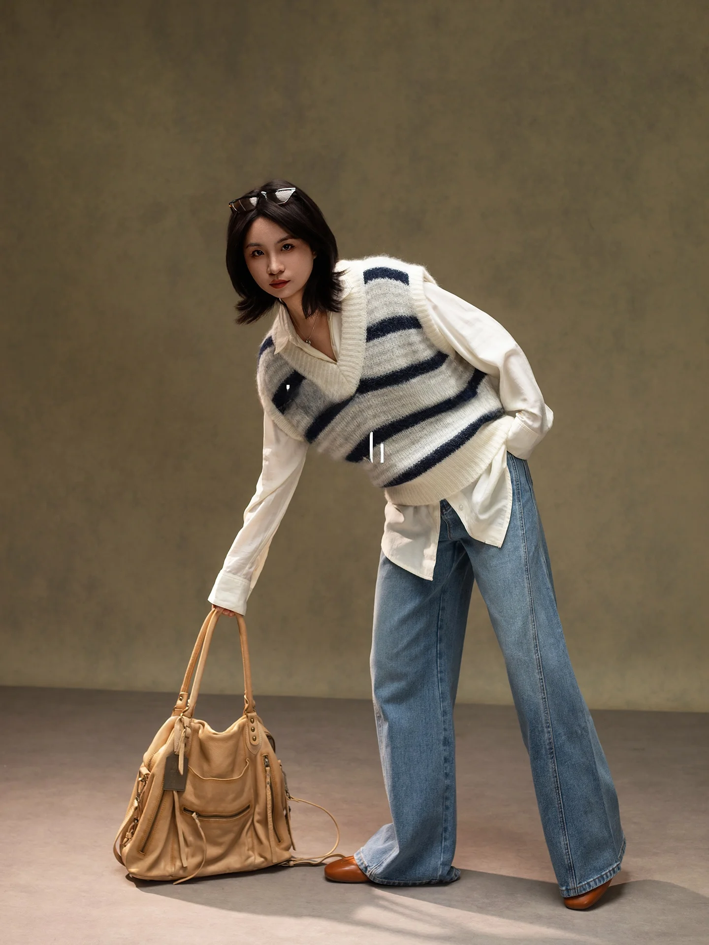 

Женский шерстяной жилет Belin Lazy Wed в полоску с V-образным вырезом, свободный крой, стандартная длина, осенне-зимняя мода