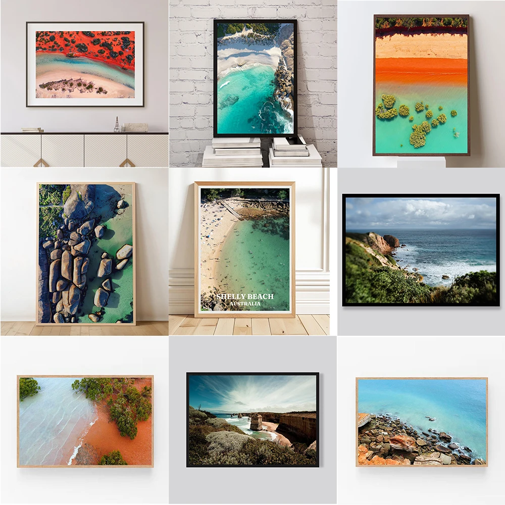 Western Australia Broome Coastline Wall Art Prints Australia Broome Red Beach Aerial Poster Australia Coastal Canvas Painting