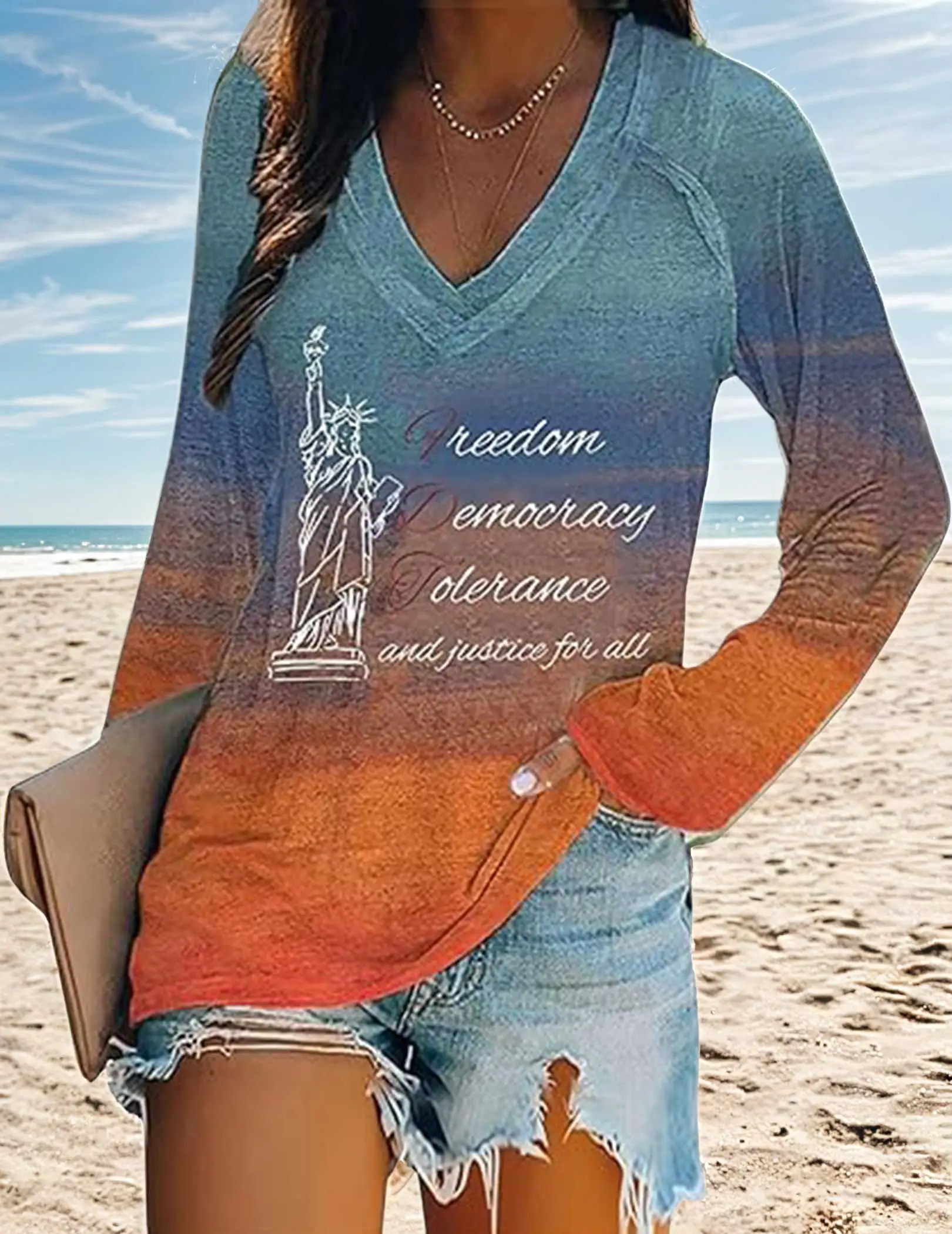 

Freedom Democracy Tolerance and Justice for All Casual Tops Long Sleeve Summer Tops Trendy Outfits for Women