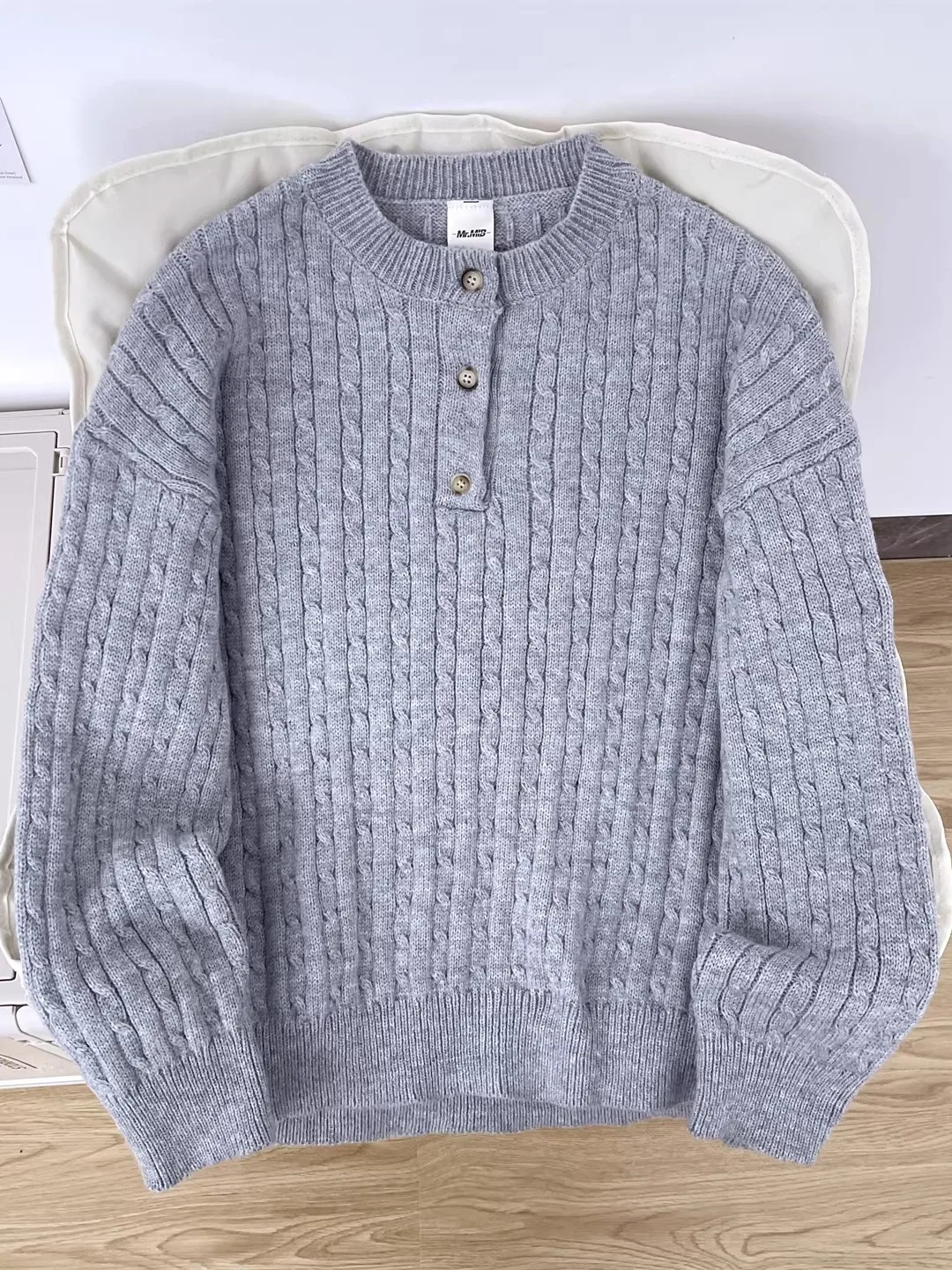 

Мужской вязаный свитер с воротником-стойкой, узором «косичка», свободного кроя, теплый базовый слой, повседневный зимний топ, плотный трикотаж