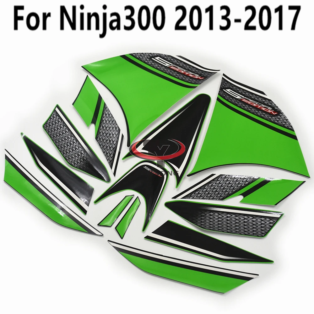 For Ninja300 2013-2017 Green black mesh pattern Silkscreen Applique Motorcycle Bodywork Decal Kit Stickers