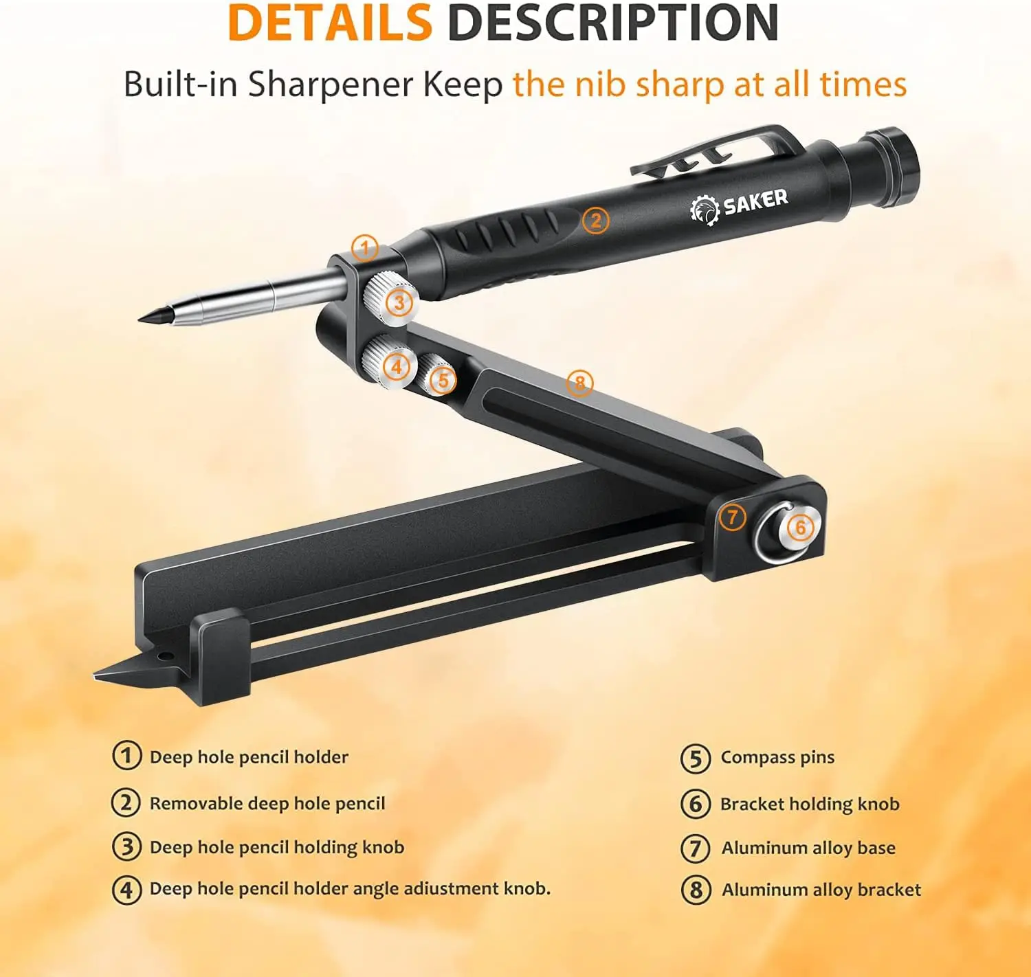 Multi-function Scribing Tool for Woodworking, Aluminum Alloy with Adjustable Design and Portable Clip