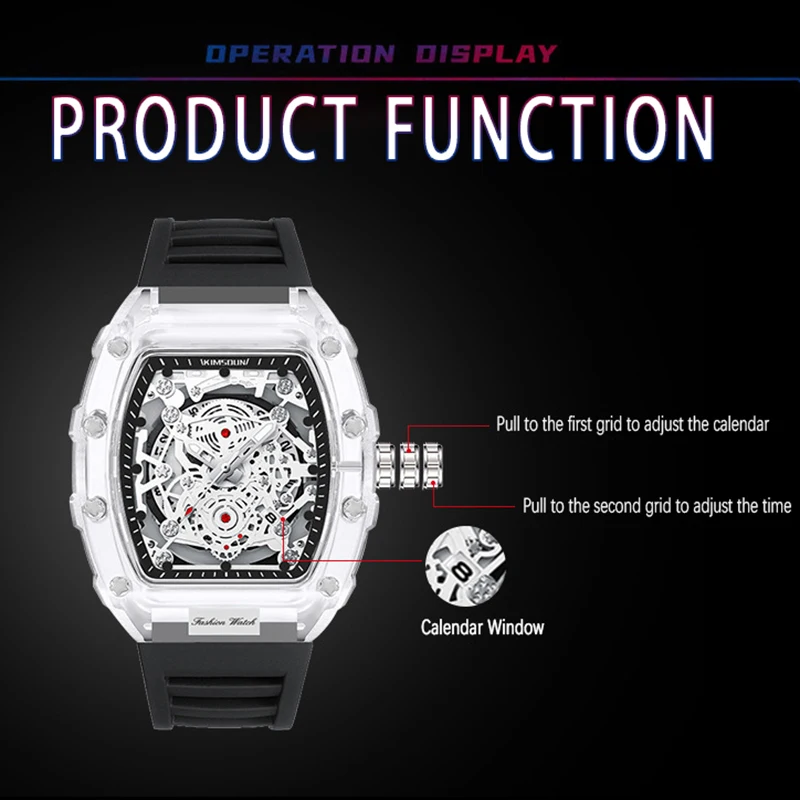 ساعة كوارتز كلاسيكية للرجال من YIKAZE ، علبة شفافة مجوفة ، تقويم مقاوم للماء ، ساعة يد عصرية ، ساعة يد للرجال