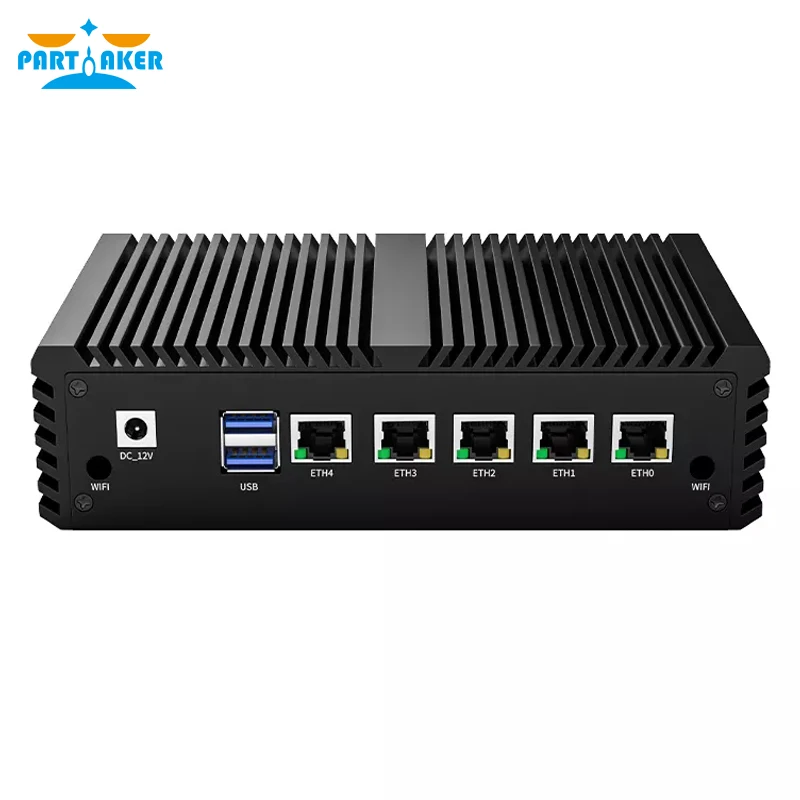 Partaker-Routeur souple sans ventilateur Intel N5095 N5105 Mini PC 5 x i225 i226 LAN HD-MI VGA 2 COM WiFi 4G POE trône fouet pare-feu