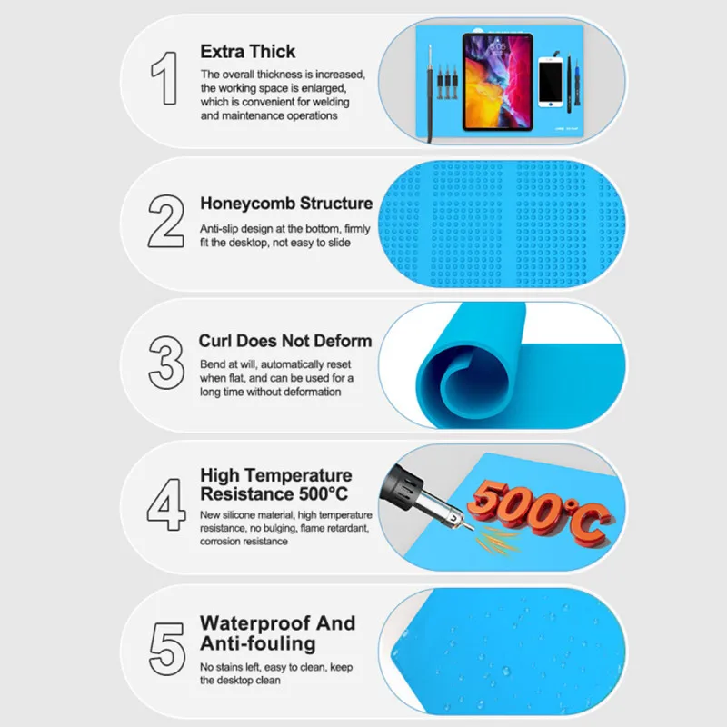 أشعة الشمس SS-004F كبيرة سيليكون لحام حصيرة مكافحة ساكنة العزل الحراري لوحة العمل بغا محطة لحام أدوات إصلاح اللحام #6