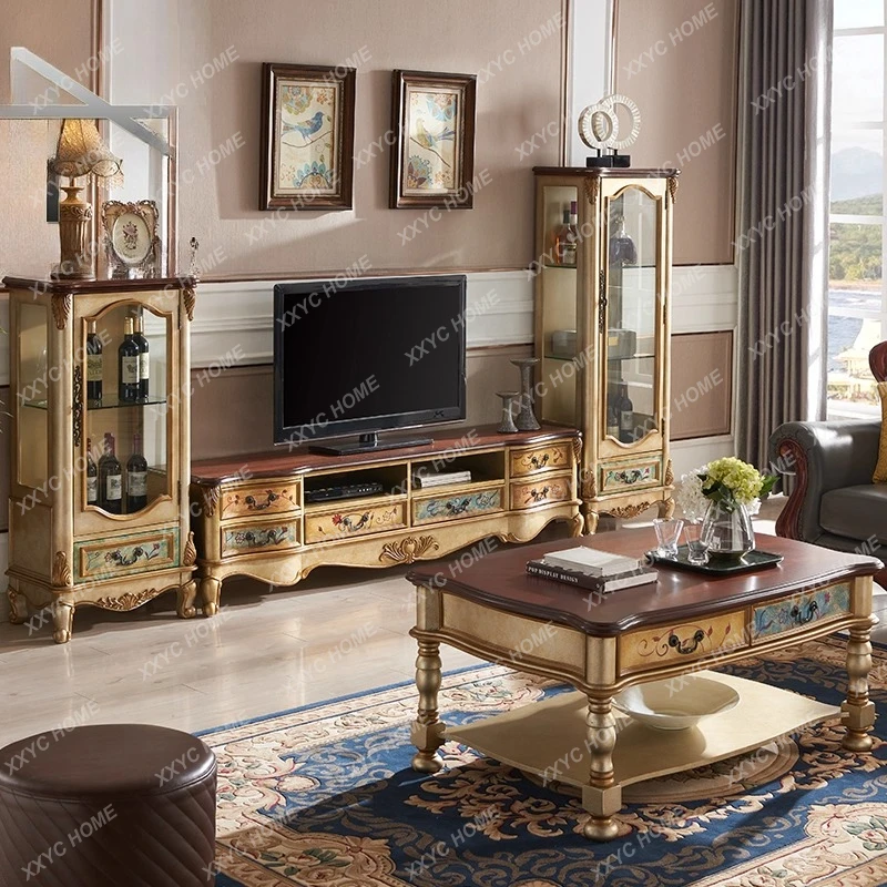 HHPainted Solid Wood TV Cabinet Coffee Table Wine Cabinet Dining Side Cabinet Sofa Table Matching