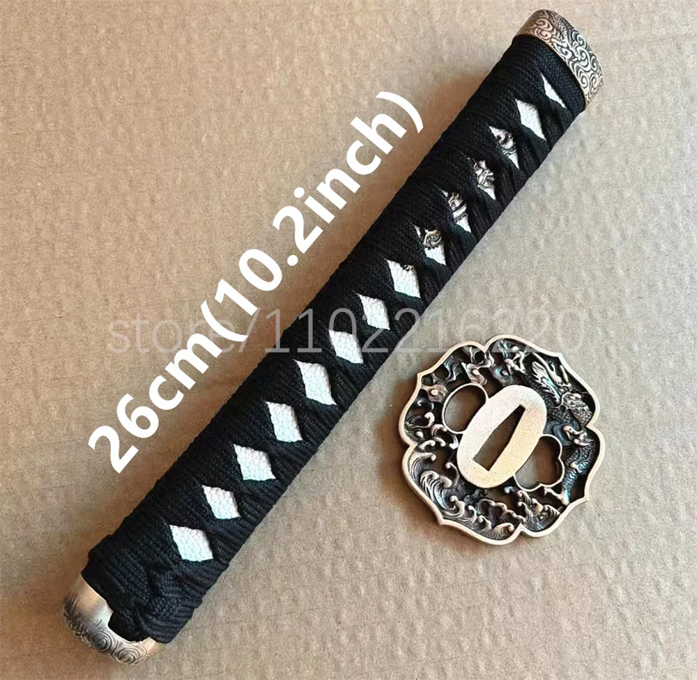 A Set Unique Black Handle Real Rayskin Tsuka Brass Handguard Tsuba For Japanese Samurai Katana Tachi Sword Fittings