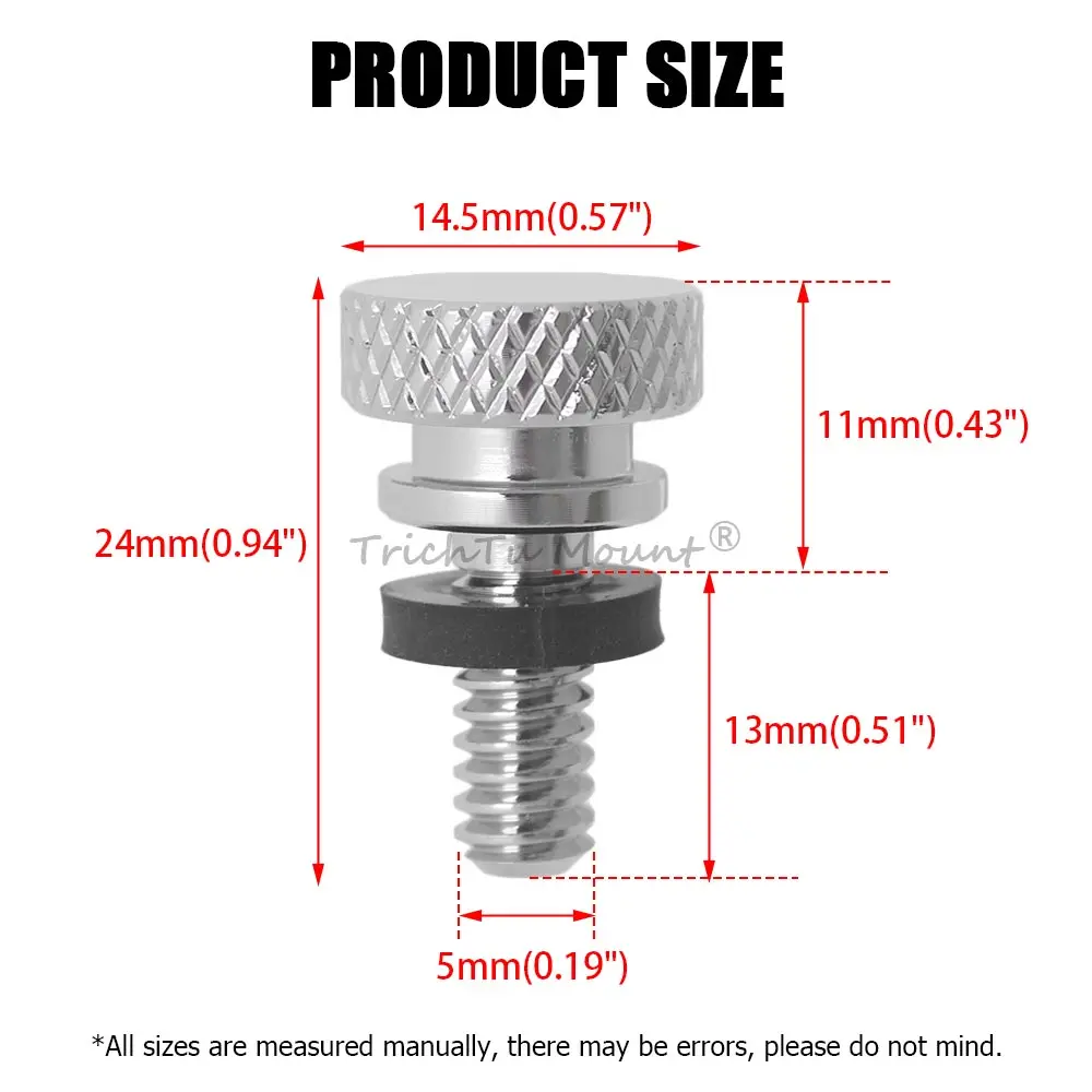 1Piece Fender Seat Bolt Seat Bolt Fits For Harley All Models Sportster Touring Softail Dyna Cvo 1996-2019 Chrome/Black Knurled