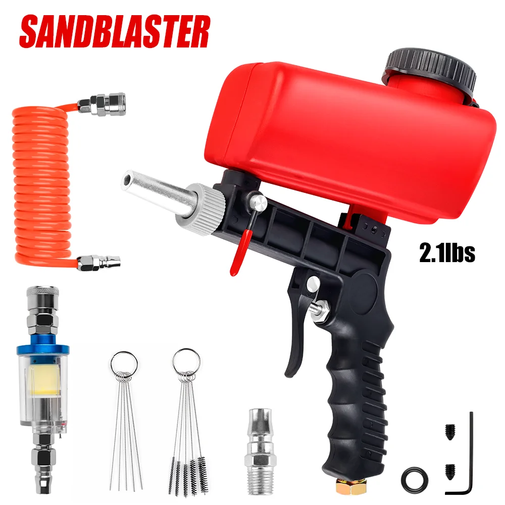 90psi Adjustable Pneumatic Sandblasting Gun, 2.1lbs Portable Home Sandblasting Machine, Cordless Gravity Small Handheld Air Tool