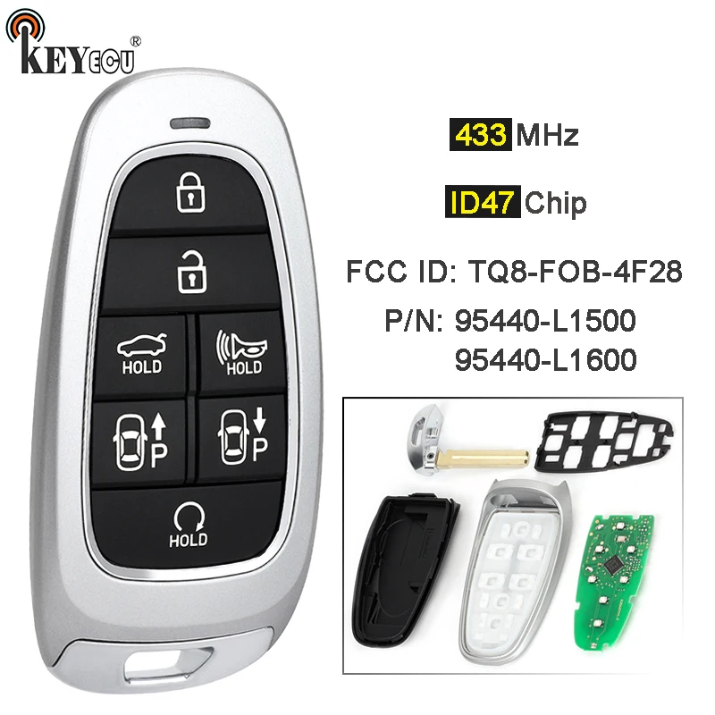 KEYECU 433MHz ID47 Chip 95440-L1500 95440-L1600 TQ8-F08-4F28 Keyless-Go Smart Prox Remote Key Fob for Hyundai Sonata 2019-2023