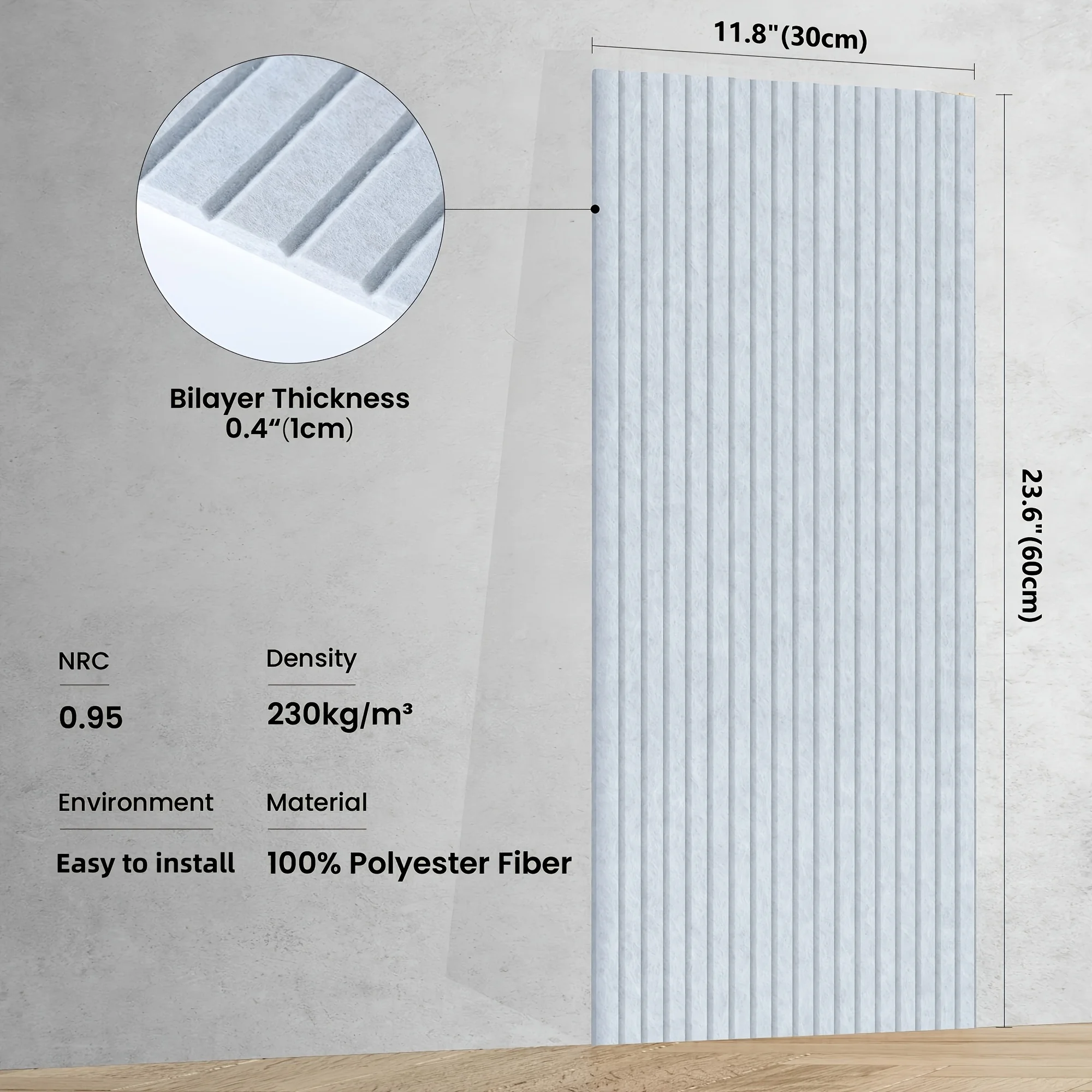 Paneles de pared autoadhesivos que absorben el sonido, 60x30x1cm, paneles de fibra acústica de gran superficie, decoración interior para reducción de ruido para el hogar, 4 Uds.