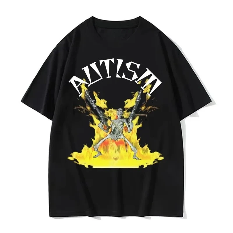 Camiseta divertida con emoji de calavera para mujer, camiseta negra retro elegante y humorística, posiblemente para quienes padecen autismo. Ropa de calle de verano Y2K