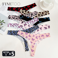 5Pcs Leopard Print Thongs Women's Ultra-thin Underwear Sexy Seamless Panties Stretch Breathable G-String Girls Soft Lingerie New