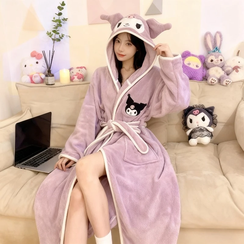 

Куроми банное пончо с капюшоном, длинный плюшевый фланелевой халат с вышивкой, милый плащ с персонажами мультфильмов для женщин и девочек оптом