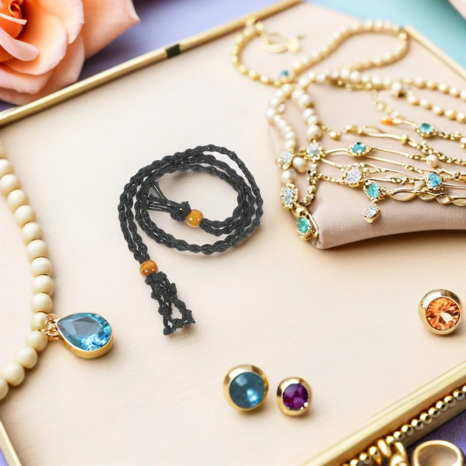 

Набор из 4 регулируемых ожерелий с держателями для камней, плетеные ожерелья-веревки, подвески-клетки для кристаллов, держатели для натуральных камней