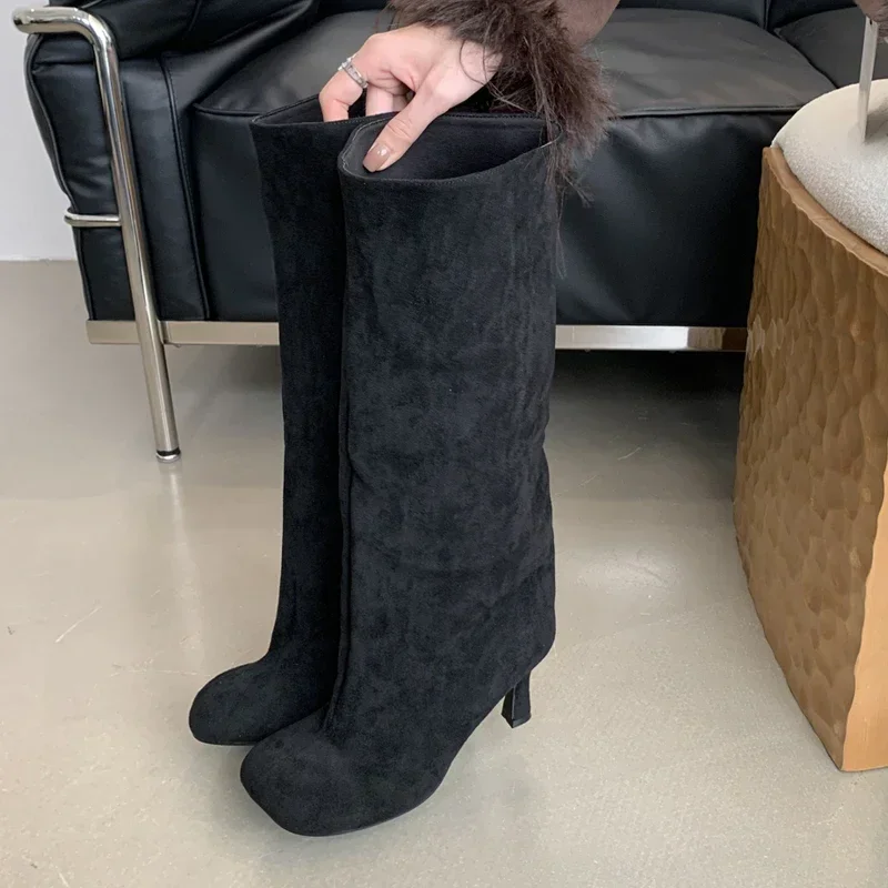 Zimowy styl uliczny okrągłe Toe buty do kolan damskie Punk buty na cienkich wysokich obcasach buty damskie długie botki Zapatos De Mujer — zdjęcie 5