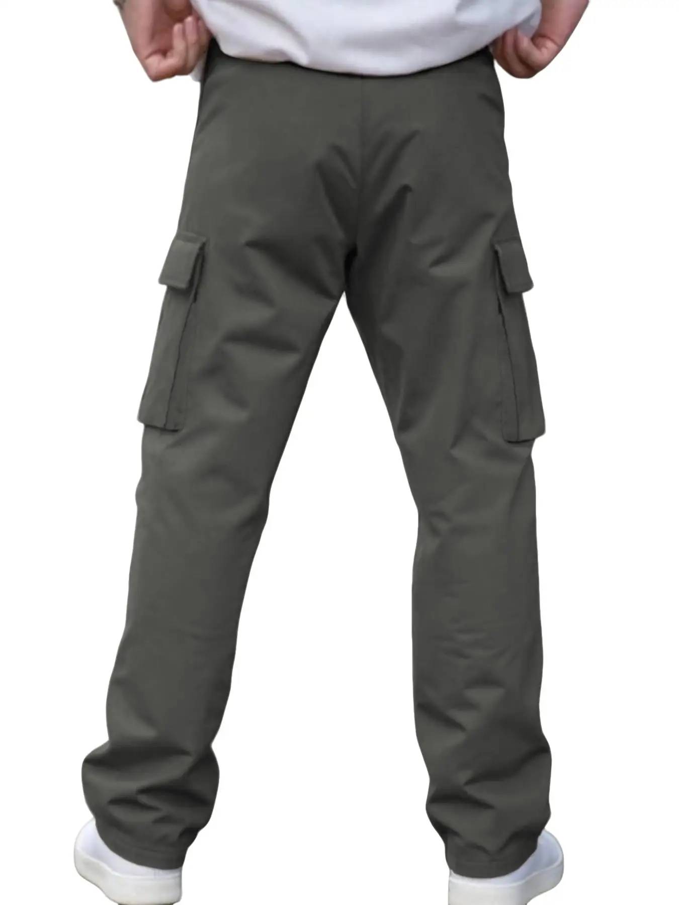 Herren Einfarbige Cargohose Regular Fit Lässige Gerade Hose mit Pattentaschen und Kordelzug für den Alltag – Detail 16