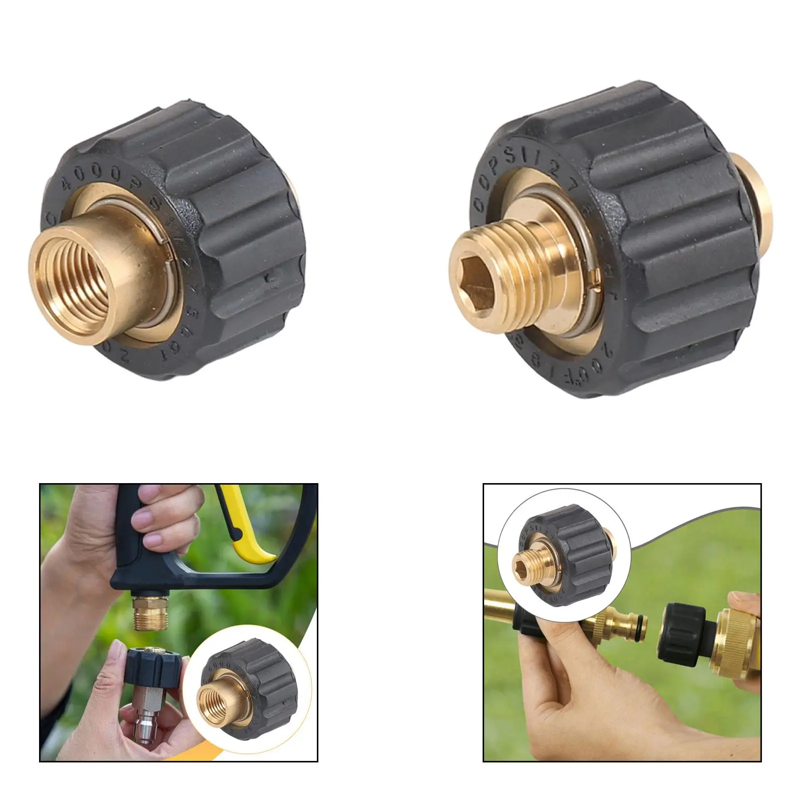 Heavy Duty Brass High Pressure Washer Adapter M22 to 1/4 Quick Connect for Garden Hose Adapter Linking