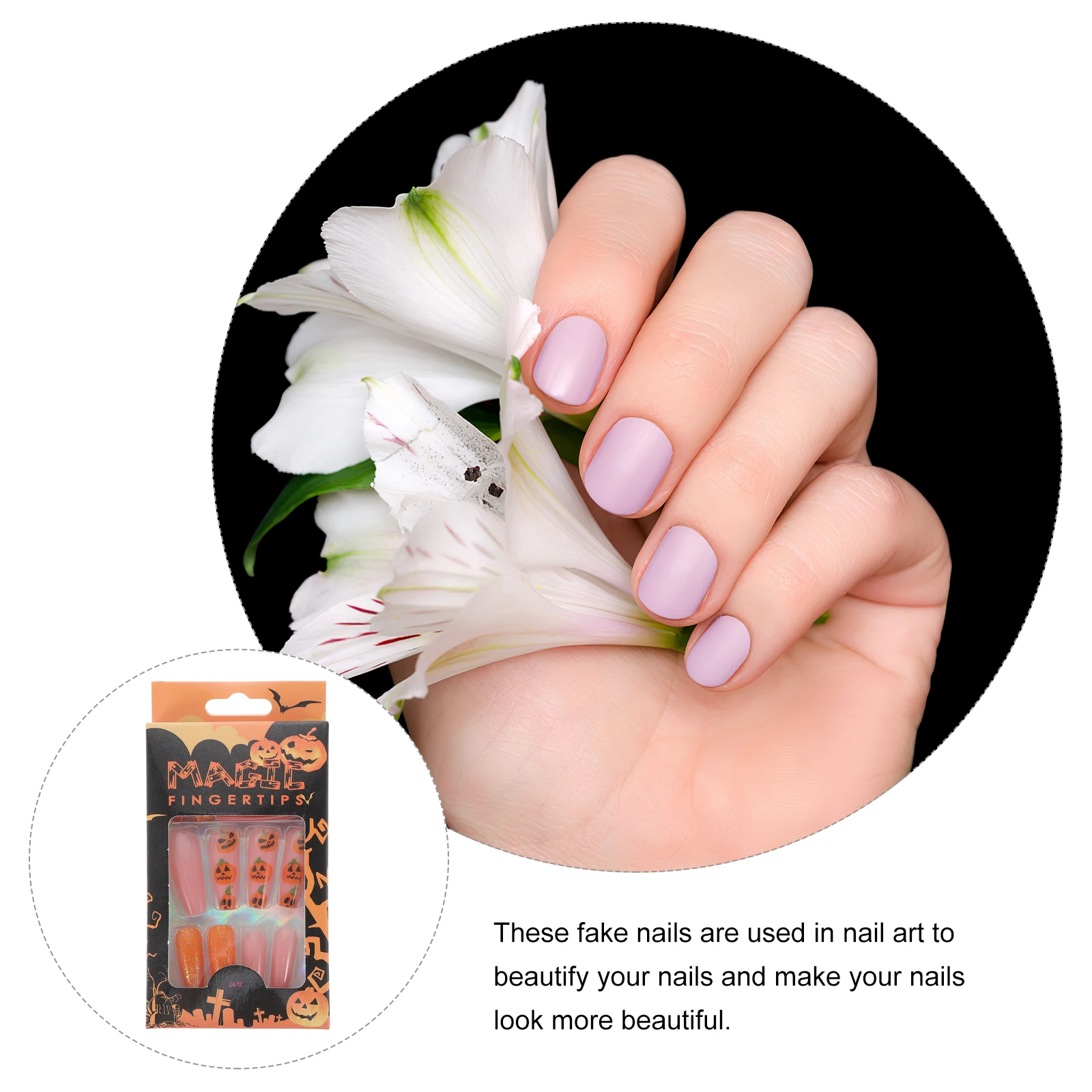 

1 Box Halloween Press On Nails Fake False Nail Tips Glue On Pumpkin Decorative Detachable Nail Art For Women Masquerade Party