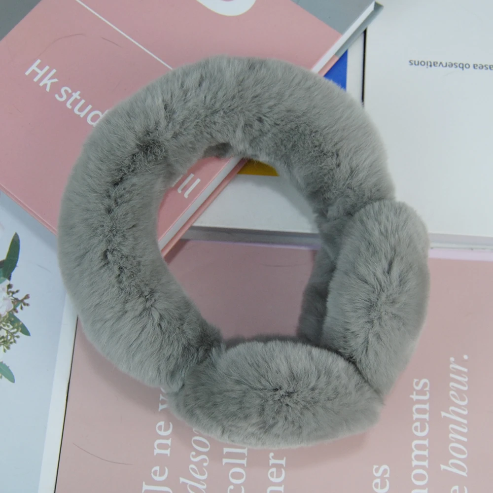 Hot Russian Women Winter Warm Natural Rex Rabbit Fur Earmuff Fluffy Elastic Genuine Fur Earflaps Fashion Girls Real Fur Earmuffs