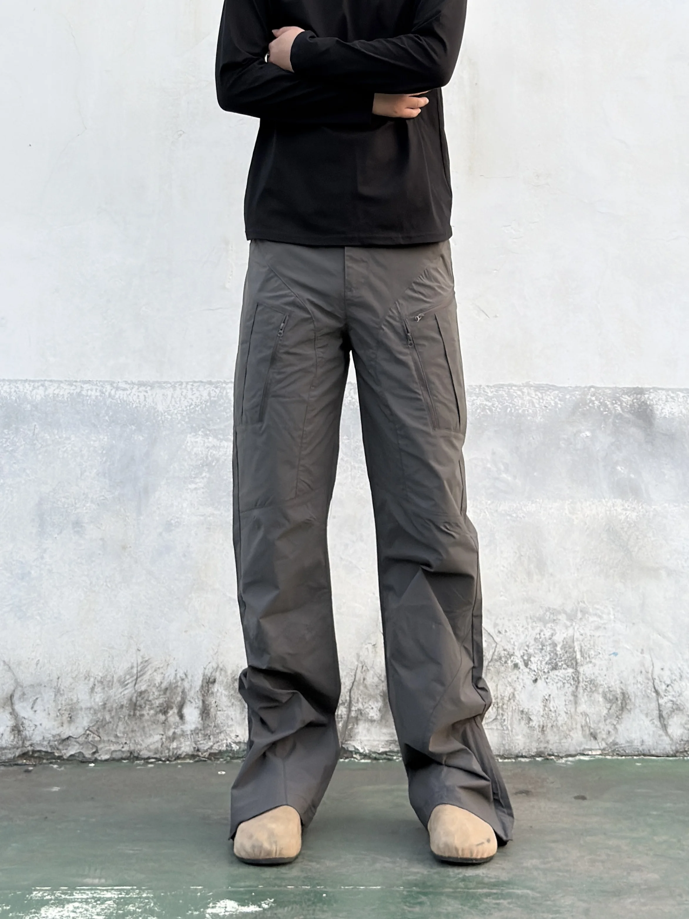 

Men's Casual Pants Autumn Functional Vlbe Zipper Multi-Pocket Outdoor Straight Micro-Pull Side Slit Workwear Casual Pants