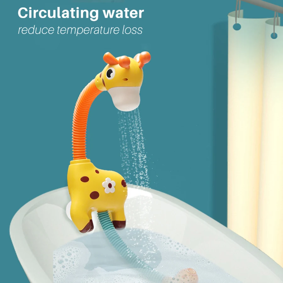 Electric Shower Bath Toy Sprinkler Head - Giraffe Spray Water Baby Toddler Toy for Kids Bathtub and Bathtime Fun