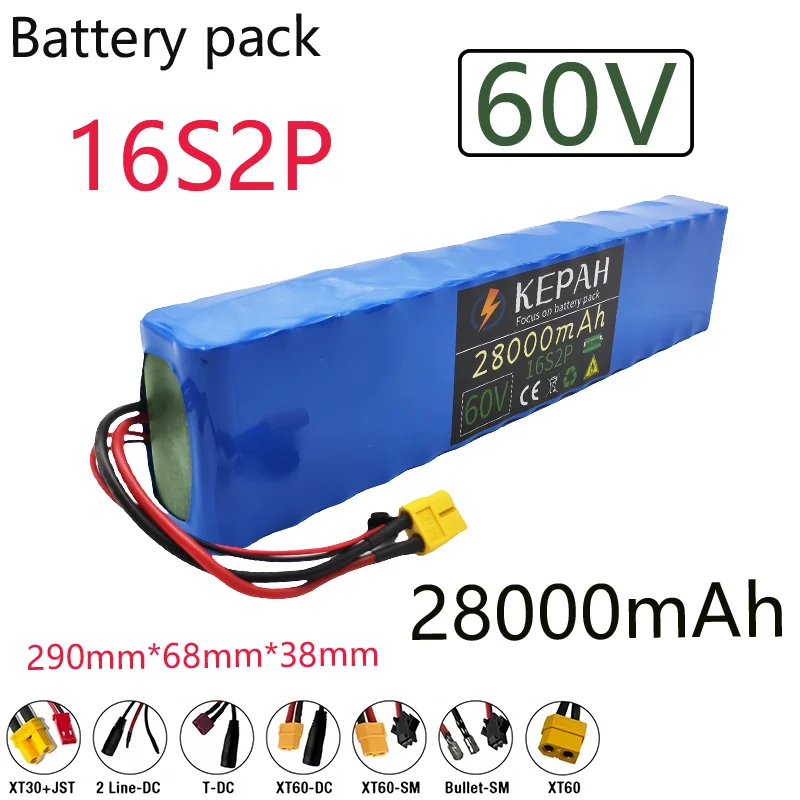 16S2P  60V  28Ah 18650 Rechargeable Li-ion Battery Pack lpega 67.2V Lithium Ion 28000mAh Ebike Electric Bicycle Scooter with BMS