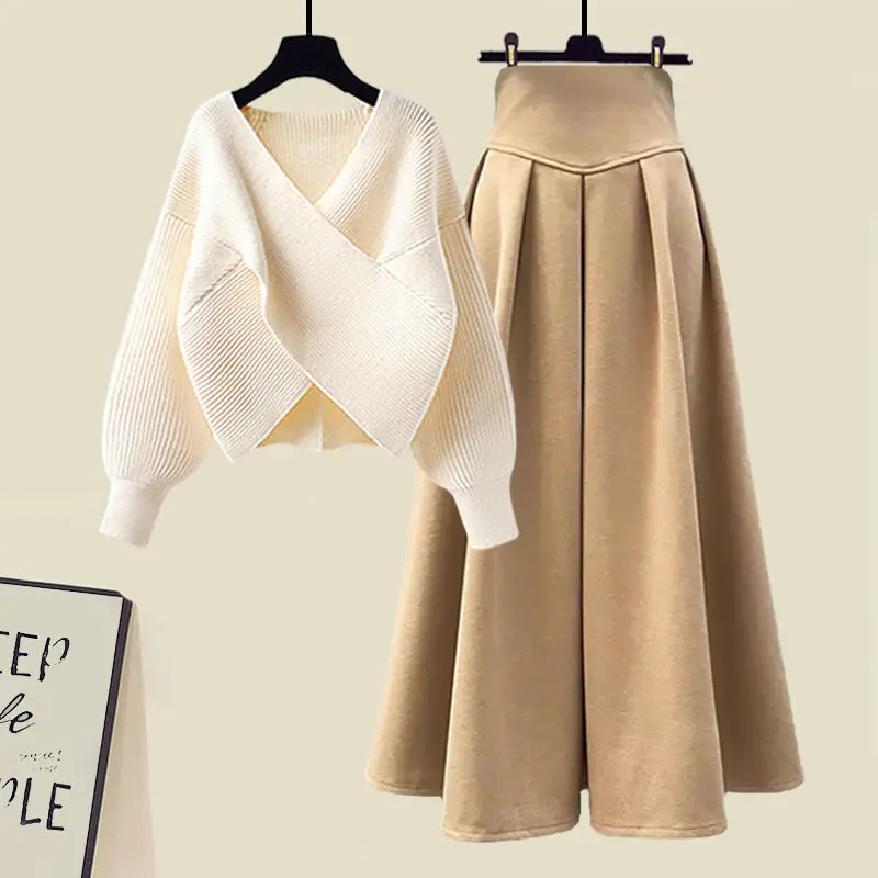 Large Size Women's Spring Suit Women's 2023 New Cover Slim Sweater and Long Skirt Two-piece Set