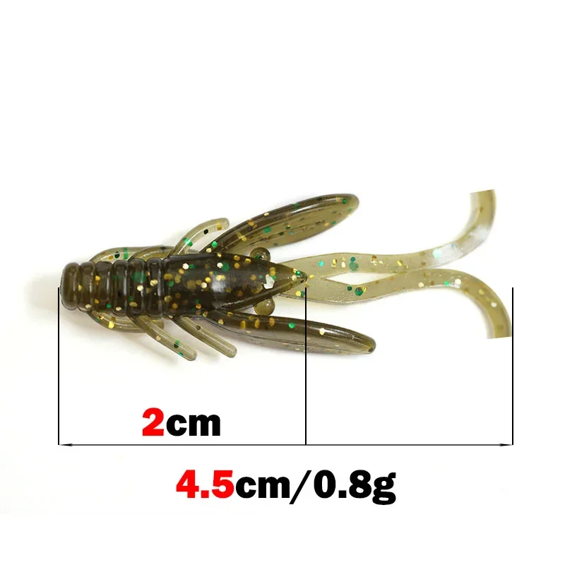 OUTKIT 10pcs Jig Wobblers Silicone Soft Bait Worm Lobster Fishing Lures 45mm Shrimp Sinking Swivel Twintails Sea Fishing