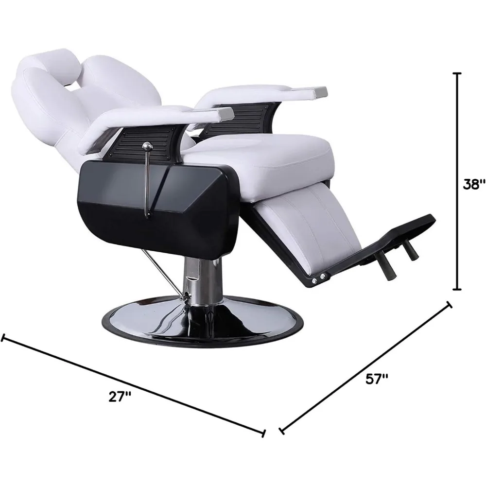 Heavy Duty Reclining Barber Chair All Purpose Hydraulic Salon Chair for Barbershop Stylist Tattoo Chair 2687 (White)