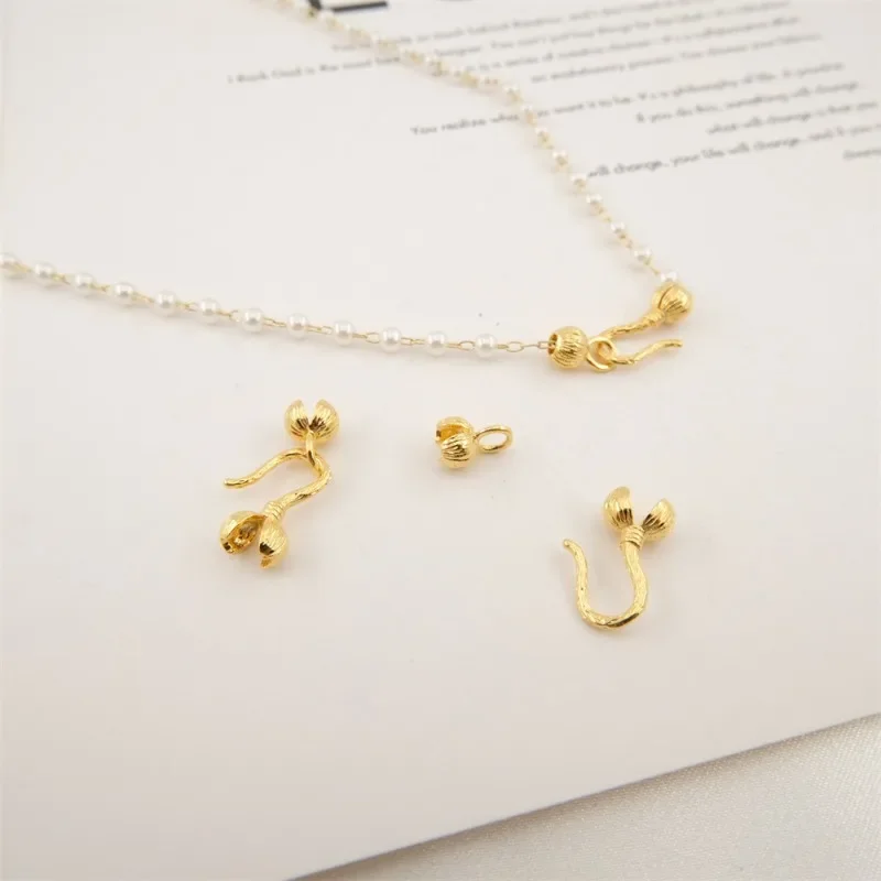 

18K bead necklace pepper buckle copper plated real gold pearl chain connecting buckle, strip with ring bean buckle