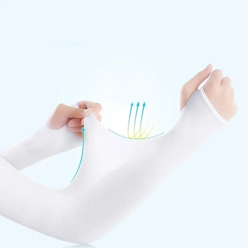 1 Pair Summer Finger Sleeve Ice Cool Wearing High Elastic Elbow Spring Outdoor Riding Fingerless Fishing Ice Silk Sleeve image 3