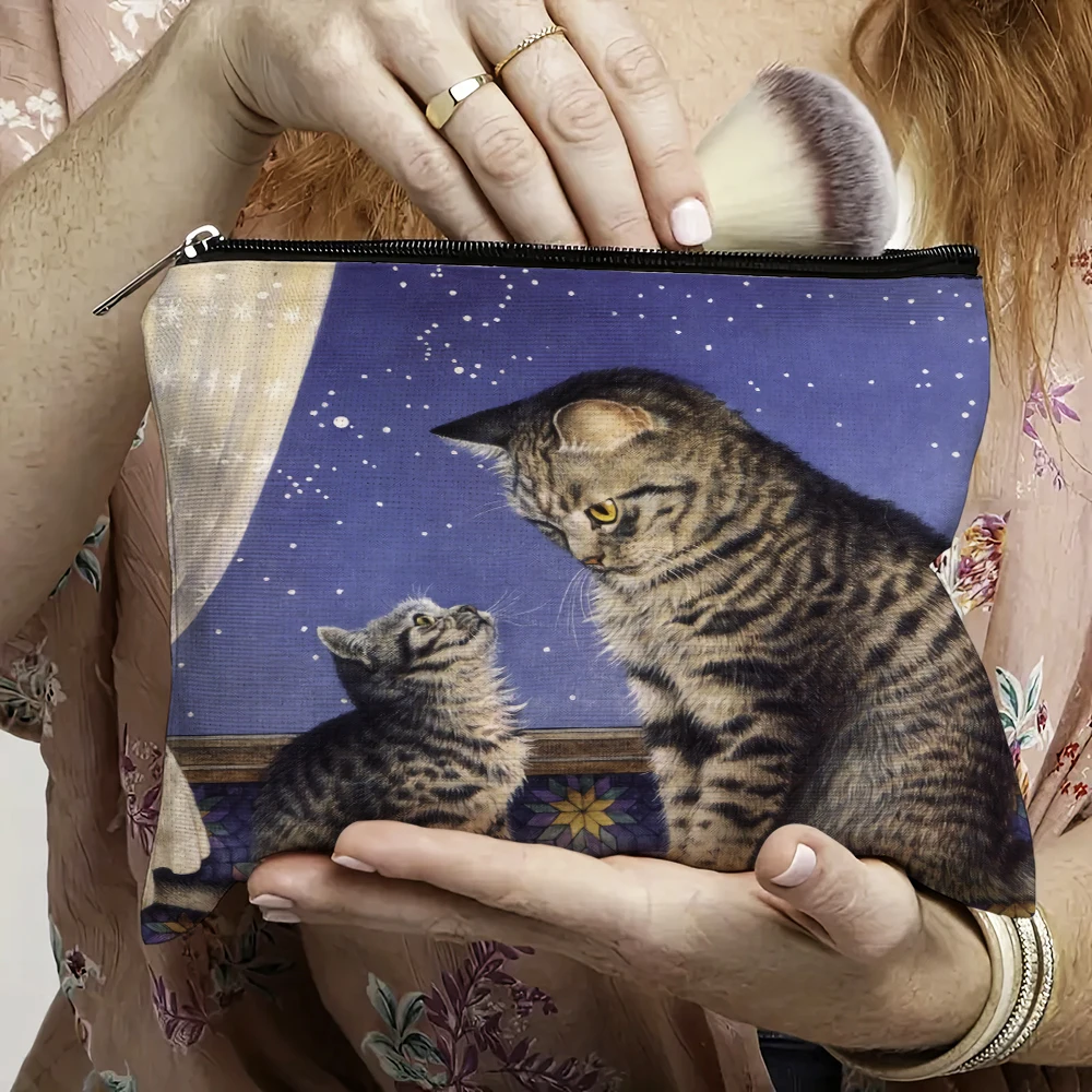 

Casual Cartoon Cat Lady Makeup Zipper Bags Travel Lipstick Pouch Pet Animal Women Cosmetic Bag Bachelorette Girl Party Handbag