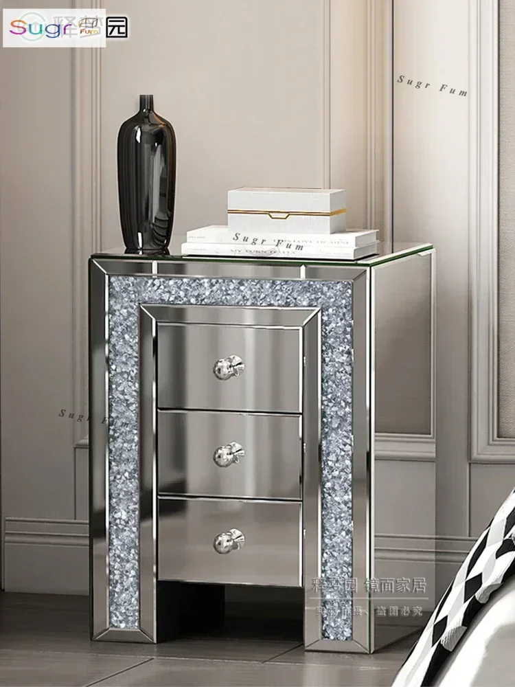 

Mirror bedside table Modern simple bedroom bedside table Light luxury multi-functional household storage storage locker 3092