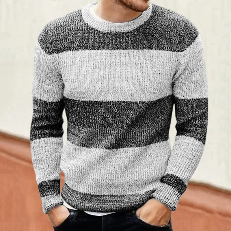 Autumn Winter Pullover Sweater Top New Men's Fashion Striped Knitted Straight Sweater Men's Long Sleeve O-Neck Pullover Sweater