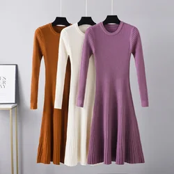 HLBCBG-Women's O-Neck Sweater Dress, Long Sleeve, A Line Thick Knit Mini Dress, Female Girl Short Bodycon Dress, Autumn, Winter