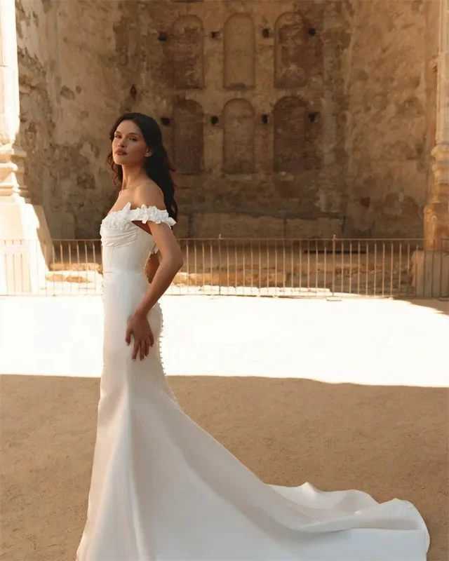 فساتين زفاف حورية البحر ساحرة مخصصة على شكل قلب قبالة الكتف مزينة بالدانتيل فساتين زفاف رومانسية فيستدوس دي نويفا #2