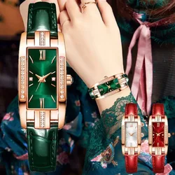 Hochwertige klassische Retro Frauen Gürtel Quarz quadratische grüne Quarzuhr Studenten Frauen tragen Uhr Luxus Stil montre femme