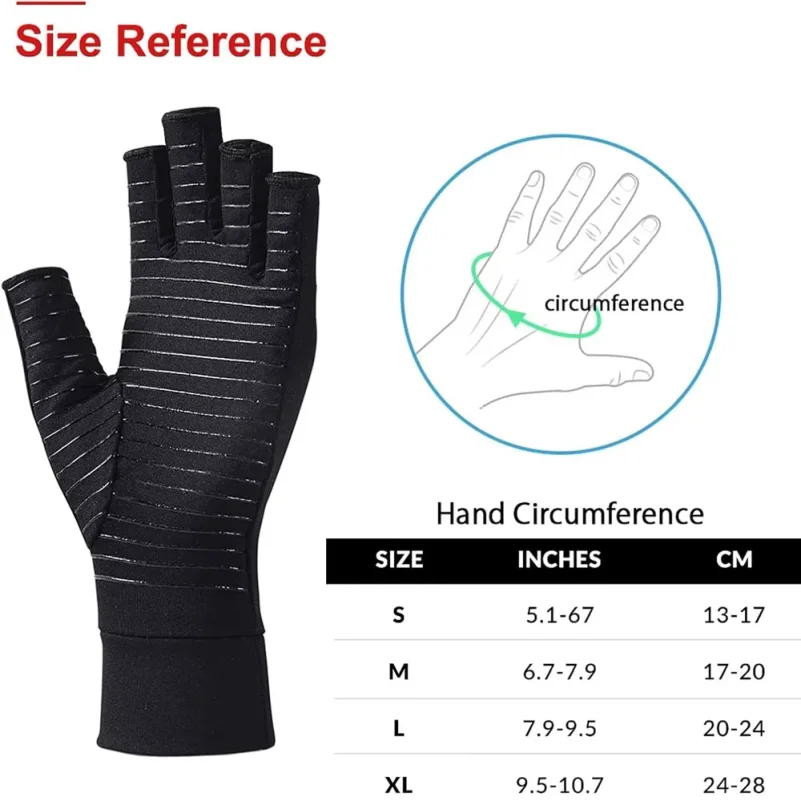 1Pair Copper Arthritis Gloves for Hand Pain Relief, Rheumatoid Osteoarthritis, Swelling, Carpal Tunnel, Compression Gloves