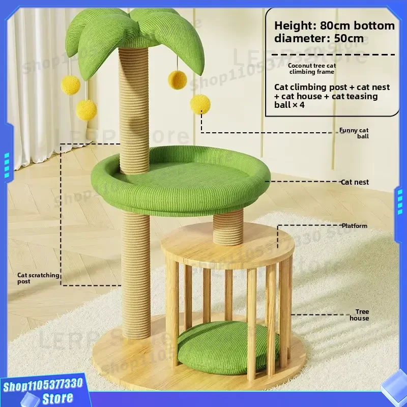 Modern Space Saving Cat Tree with Integrated House and Scratching Board for Indoor Living Room Pet Supplies Furniture Indoor