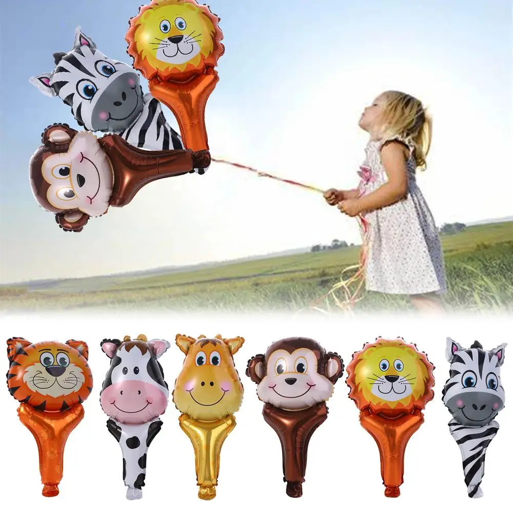 

Jungle Party Decoration Handheld Birthday Party Decor Kid Toys Animal Head Foil Balloons Inflatable Air Balloon Hand Stick Toys