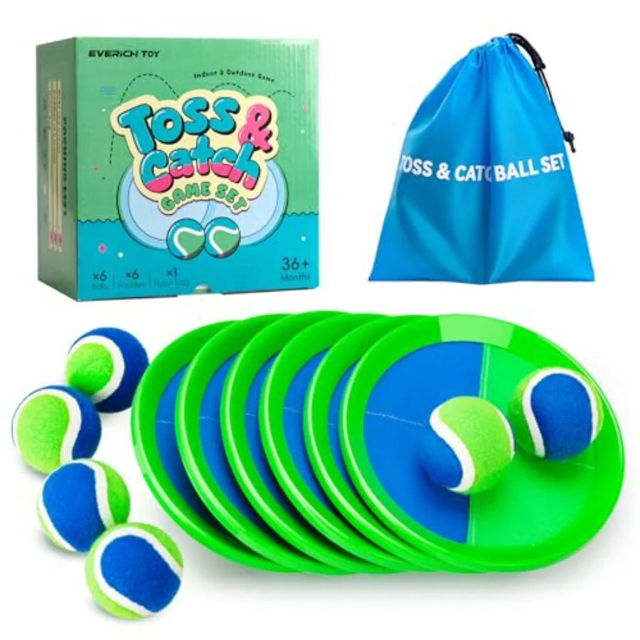 

Улучшенный набор для игры в бросание и ловлю мяча, игрушка для подарков на Рождество для мальчиков и девочек 3-12 лет, включает 6 ракеток и 6 липких мячей, водонепроницаемый.