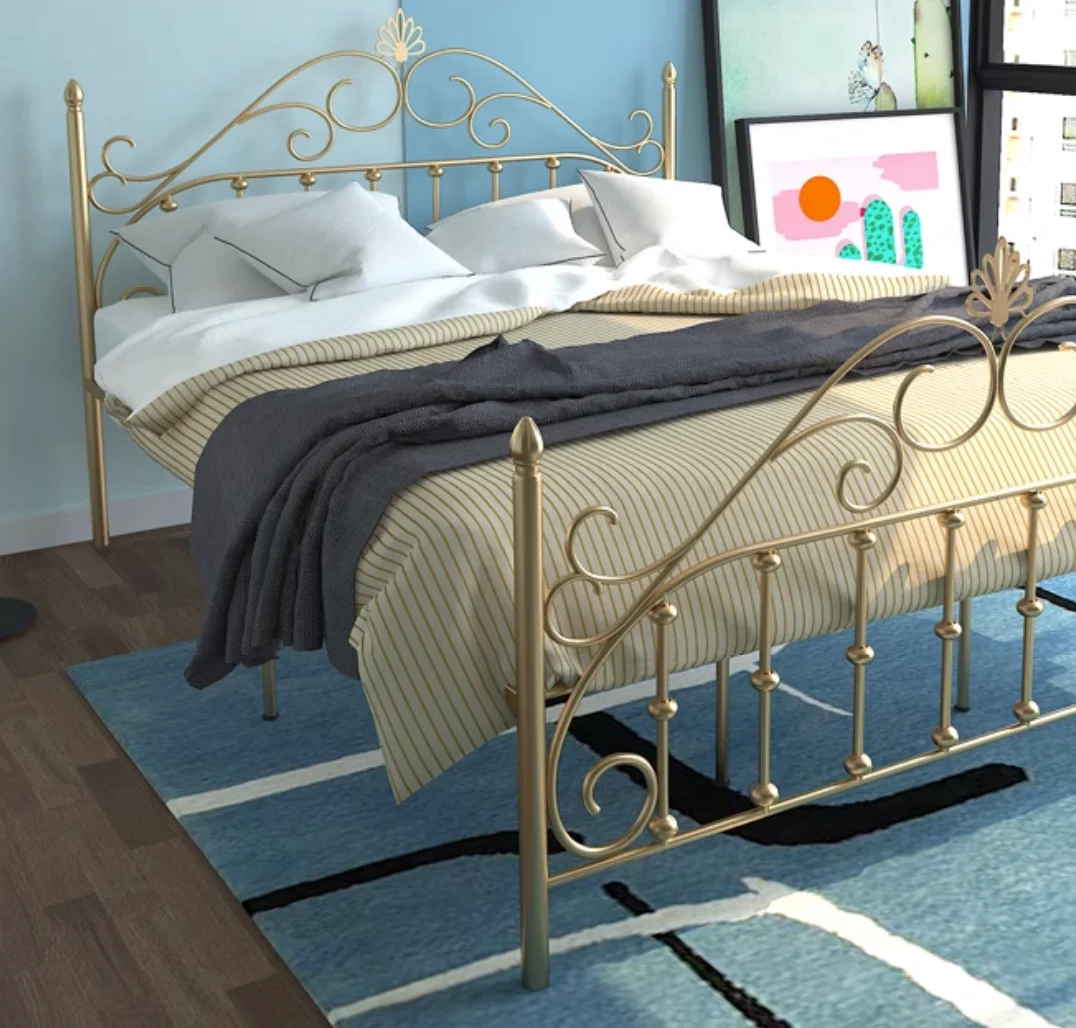 Wrought iron bed 1.5m 1.8m double bed Light luxury iron frame bed Country Villa frame bed Princess bed