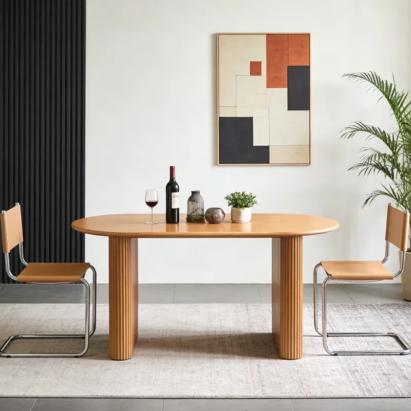 Organic Eco-Friendly Modern Nordic Solid Wood Slat Black Oval Dining Table 6-Seater 2-Year Warranty Home Small Apartments