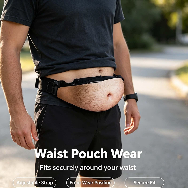 2026 Neue Lustige Fake-Bierbauch-Gürteltasche 3D Unsichtbare Bauchtasche mit Reißverschluss Versteckter Aufbewahrungsbeutel Scherzartikel Geschenk für Outdoor-Partys – Detail 6