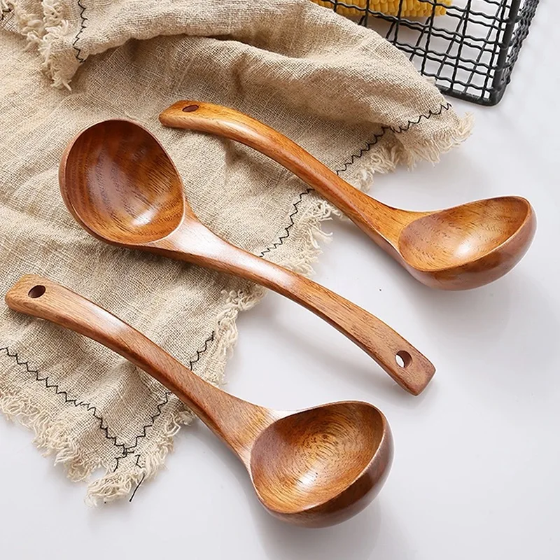 Wooden Soup Spoon for Cooking Large Long Handle Ramen Spoon  Solid Wood Non-stick Special Spoon Kitchen Utensils Accessories