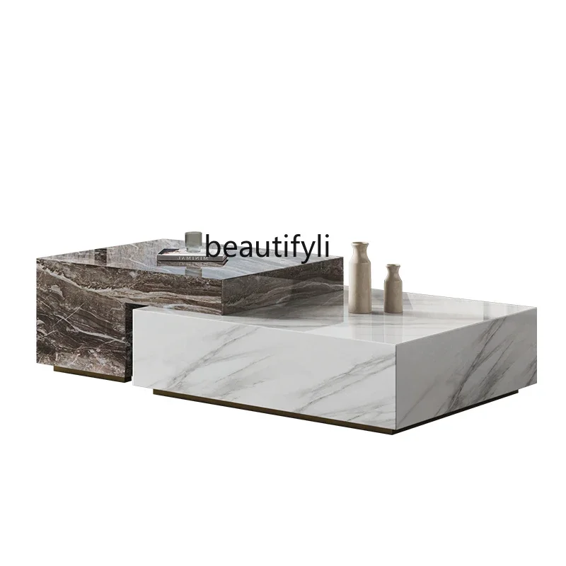 cqyMarble coffee table, living room, household  modern simple Italian minimalist square, high-end luxury stone wabi-sabi style