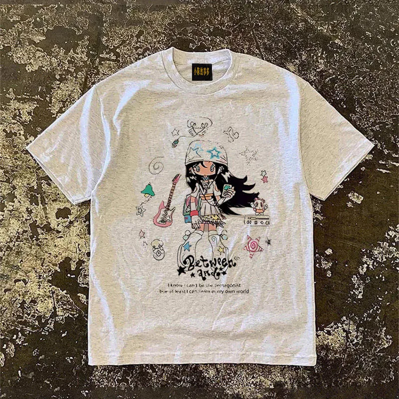 Loose Fit Cotton T-Shirt Short Sleeve Double Thread Pure Cotton American Retro Style Unisex Summer Top for Couples